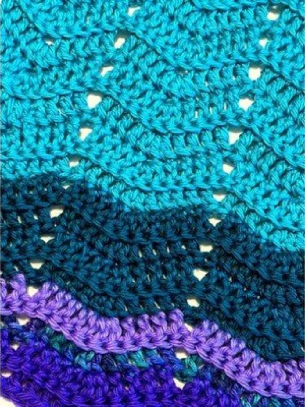 Handmade Crochet Chevron Ripple Lap Afghan Throw Teal Aqua Blue Purple 24x61